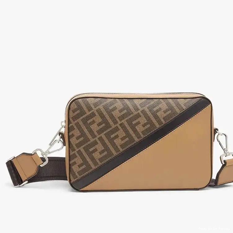 Vintage HOT Motif Compact In Black Brown FF Case Fendi Fabric Camera 0611